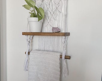 Boho Macrame Shelf: 2-Tier Hanging Plant & Towel Display