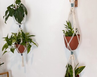 Double Macrame Plant Hanger - Handmade to order indoor planter for 2 plants
