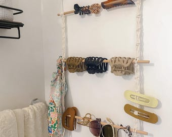 Handmade Macramé Wall Ladder: Hair Clip & Sunglasses Organizer