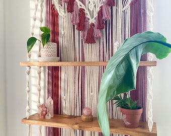Handmade Double Macrame Shelf: Boho Hanging Wall Decor