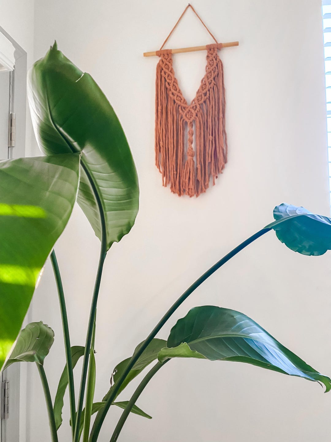 View of Simple Macramé Wall Hanging, Minimalist Macramé Décor - 12in Wall Decor ...
