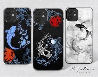 Yin Yang Ring Aesthetic Phone Case iPhone cute Koi for iPhone 15 Plus 14 Pro 13 12 11 8 Xr Pixel 7 Pro Samsung S20 S22 A14 A13 A33 A53