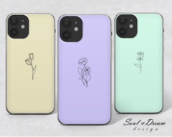 Minimalist Phone Case Flowers iPhone Case for iPhone 15 Plus 14 13 12 11 8 Xr Pixel 7 Pro Samsung S20 S23 S22 Plus  A14 A13 A33 A53 Pixel