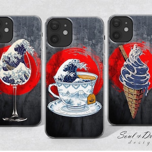 Große Welle aus Kanagawa Handyhülle Eistüte Hülle für iPhone 14 13 12 Pro 11 XR 8 Samsung S23 S22 A73 A53 A13 A14 S21 Fe S20 Pixel 7 6