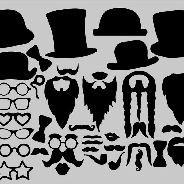 Photo Booth Props SVG, Party Photo Booth Prop, prop set, Birthdays, Weddings, Parties, Photobooth Props, Mustache, Hat, Glasses ,On Stick