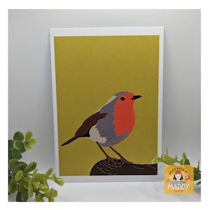 Arte de parede inspirada em linóleo colorido – Pardal, Robin, Bluetit, tamanho A6, pássaros britânicos, arte digital,