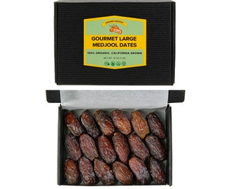 Gourmet Large Medjool Dates Certified Organic Gift Box Ramadan Healthy Fresh & Delicious California Grown USA - 1 LB