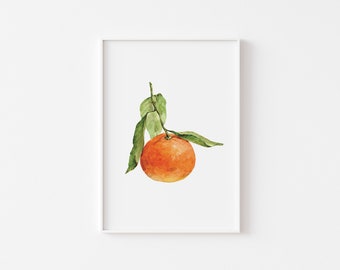 Tangerine Watercolor Print, Clementine Fruit Art, Watercolor Wall Art, Home Decor, Kitchen Art Print, Digital Print