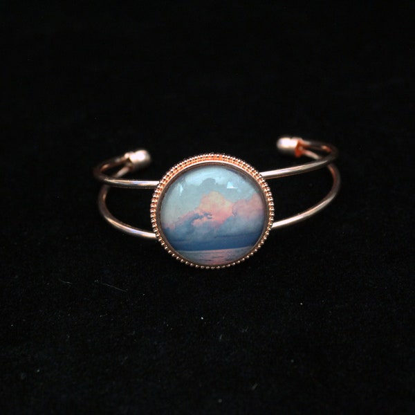 Rose Gold Clearwater Florida Sunset Pink Cloud Reflecting in the Water Cabochon Cuff Bracelet