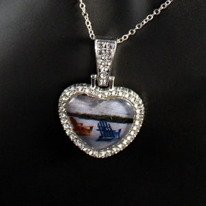 Adirondack Chairs on the Beach Silver Heart Shaped Pendant