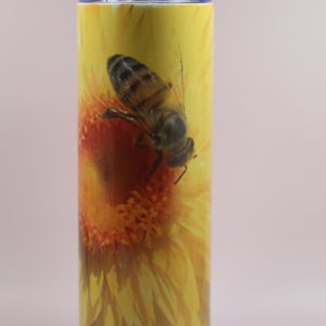 Yellow Paper Daisy Flower with Bee 20 oz Tumbler with Lid, Metal Straw, and Straw Cleaner