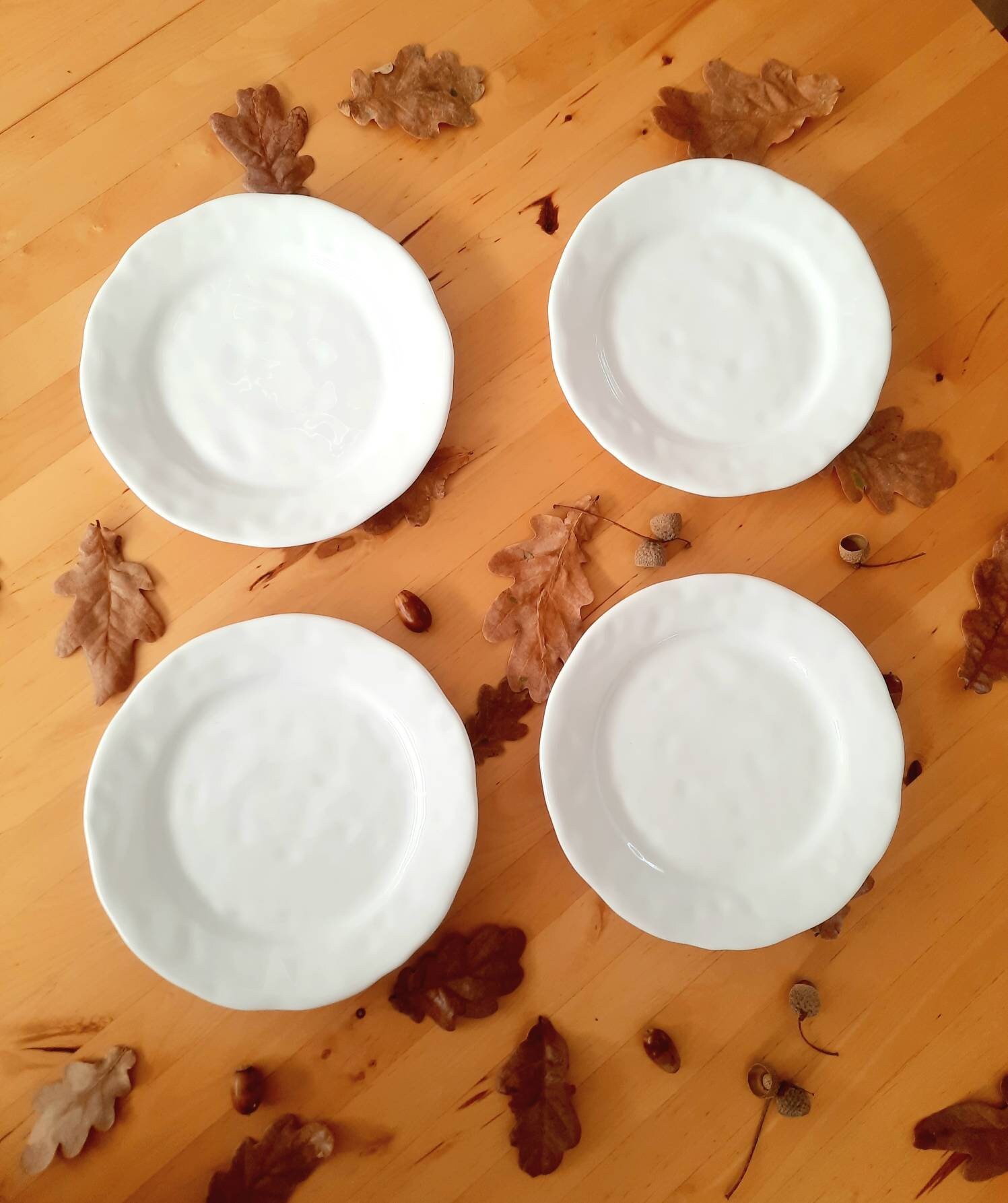 Portuguese White Ceramic. Set of 2 Luncheon Dishes, Textured Design by Matcerâmica. Unusual