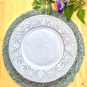 Bordallo Pinheiro Majolica 11&quot; dinner plate, the Rua Nova gray Antique collection. Classic elegant, vintage look design. Versatile tableware