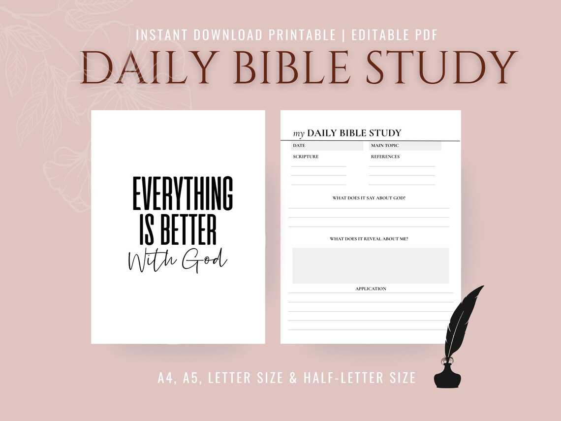 Daily bible study planner printable a5 bible study editable etsy