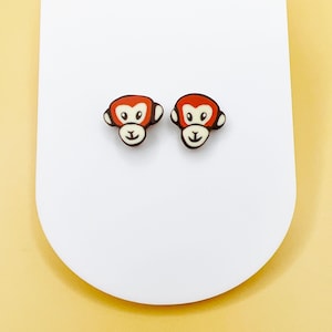 Polymer Clay Monkey Stud Earrings – Titanium or Plastic Posts – Handmade Animal Jewelry