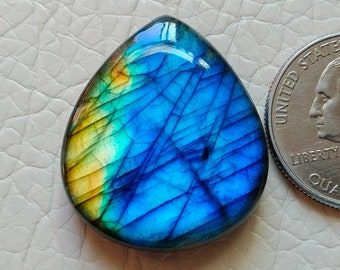 30x26x7 mm Fantastic Blue Labradorite Cabochon Pear Shape Silver Jewelry Gemstone Low Cost Price Labradorite Gemstone