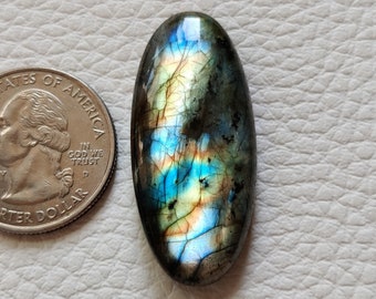 38x17x7 mm Beautiful Flashy Labradorite Stone, Healing Crystal Loose Labradorite Cabochon Oval Shape Gemstone