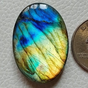 Amazing Multi Rare Yellow Flashy Labradorite Gemstone, 33X23X6 mm 45 Cart, Handmade Jewelry Making Stone