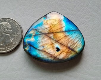 Likable Multi Rare Flashy Labradorite Cabochon, Jewelry Making Gemstone, 36X35X7 mm Loose Handmade Stone