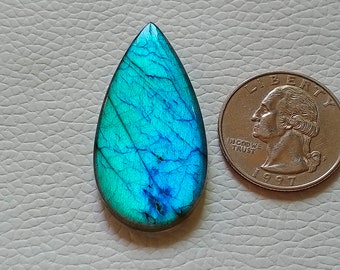 Cabochon de Labradorite de feu bleu ciel rare et unique AAA+++, pierre précieuse en vrac, 41 x 21 x 5 mm pour la fabrication de bijoux en argent, pierre de labradorite