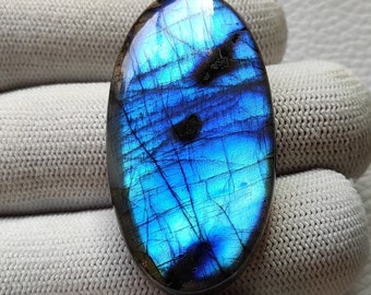 Amazing Rare Blue Flashy Labradorite Cabochon, Handmade Jewelry Making Stone, 45X24X8 mm 77 CRT Gift For Her,