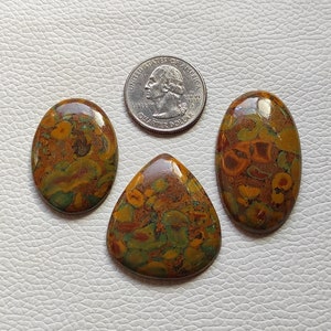 3 P&#39;c Lot Fruit Jasper Cabochon, Loose Gemstone, 129 CRT Natural Jasper Stone, Handmade Jewelry