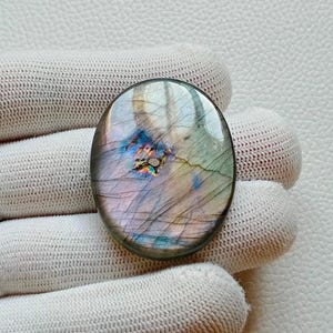 驚くほどユニークな希少なファイヤーラブラドライト宝石、シルバージュエリーメイキングストーン、43X32X5 mm 73 カートルースカボション、