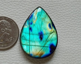 Cabochon de labradorite feu ciel unique multi rare, pierre précieuse en vrac, 38 x 27 x 7 mm 63 crt pendentif pierre de fabrication de bijoux