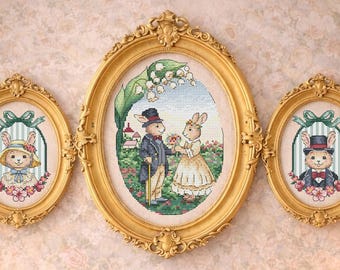Bundle of cross stitch patterns PDF 3 in 1 set, gentle romantic regency vintage romance