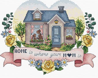 Home is where your mom is cross stitch pattern PDF, Mother’s Day embroidery chart, instant download
