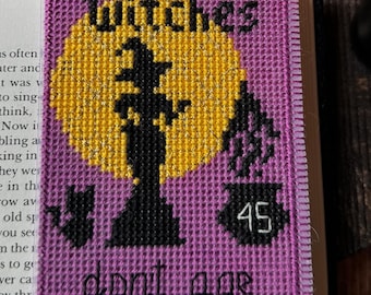 Witches don't age cross stitch pattern PDF, funny Halloween witch embroidery, glow in the dark cross stitch