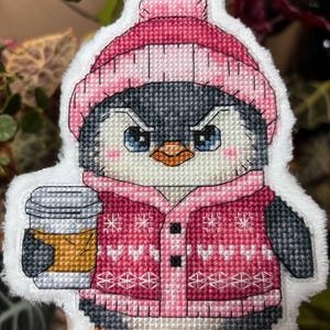 No talkie before coffee, Salty Penguin cross stitch pattern, morning mood coffee lover PDF chart, point de croix, animal coffee embroidery