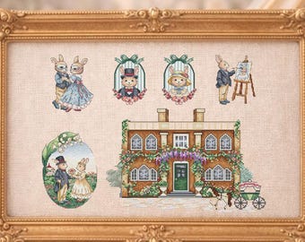 Victorian romance cross stitch bundle 6 in 1, regency love story designs, vintage couple cottagecore patterns PDF