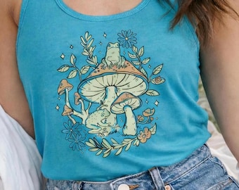 cottagecore tanktop, Mushroom tank top, Botanical tank top, nature tank top, racerback tank top, Vintage tank top, Animal Lover gift for her