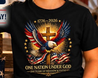 Christelijk patriottisch kindershirt, One Nation Under God Youth Comfort Colors Tee, 1776 2026 Freedom and Faith Eagle-shirt
