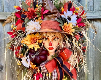 Fall/Halloween wreath, Scarecrow Wreath, Mannequin Head Wreath