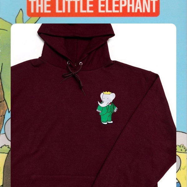 Babar Embroidered Sweater, RETRO, THROWBACK, SWEATSHIRT, Cartoon, Hoodie, Embroidery, anime