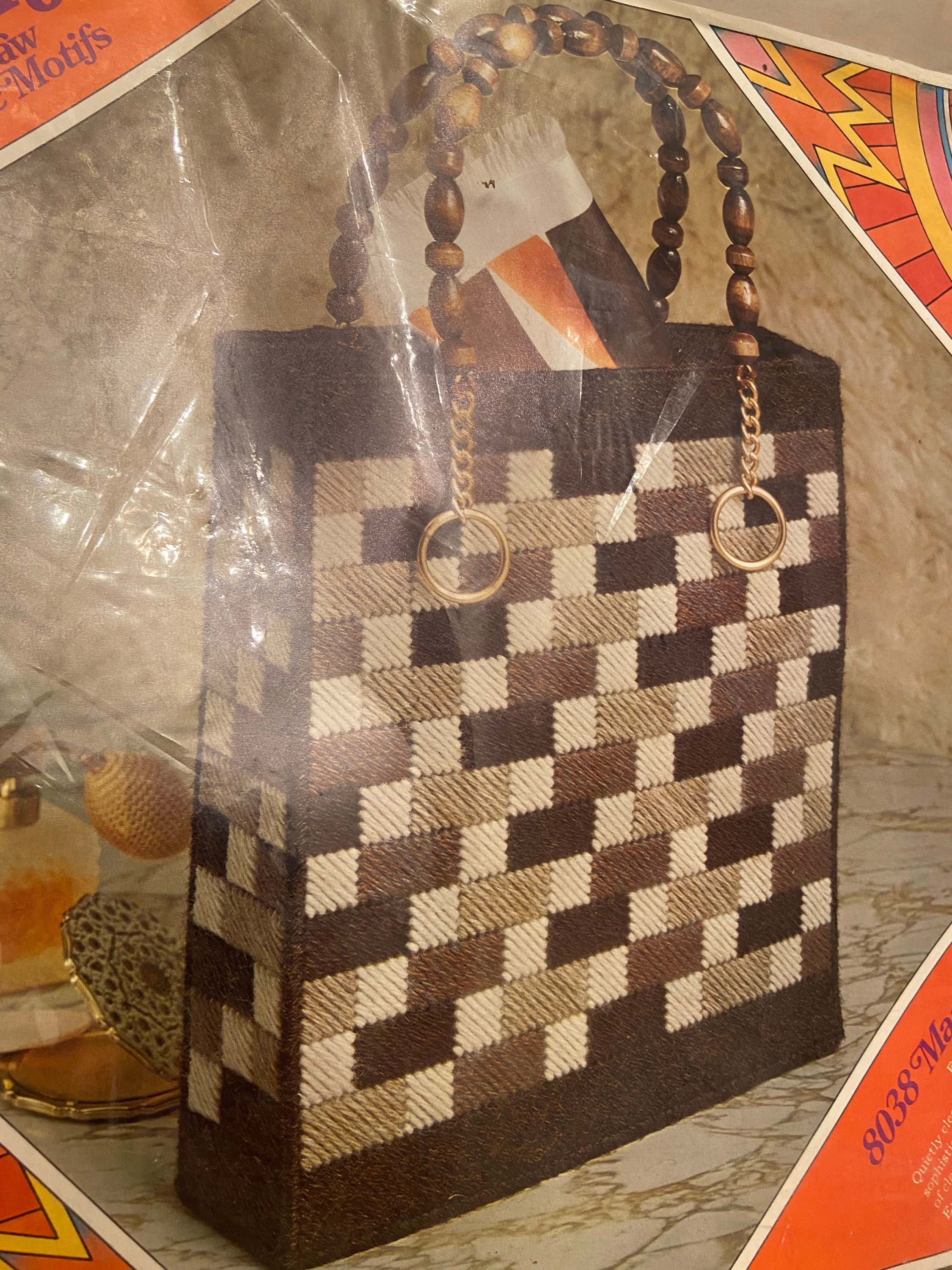 Vtg 70s Columbia Minerva Needlepoint Kit 8038 Manhattan Tote Etsy