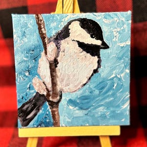 Hand-Painted Chickadee Bird Mini Art: 4&quot;x4&quot; Nature Painting