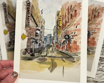 E 4th Street CLE, Cleveland Ohio Cityscape Giclee Watercolor Art Print by Lori Brumfiel, Cleveland Ohio Landscape Art, Art Prints, CLE Art