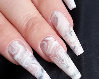 Pink marble nails Marble nails Press on nails Glue on fake Gift for her Handmade press ons Wedding nails Bridal nails