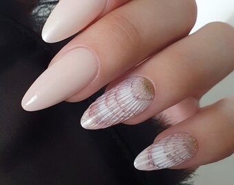 3D Pearl Sea shell press on nails,  Reusable Easy to Aplay