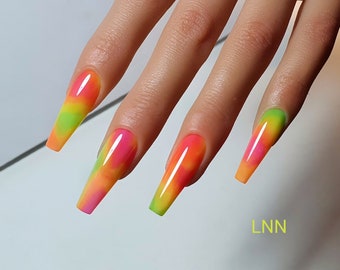 Colorful Abstract Press On Nails: Long Coffin, Summer Vibes