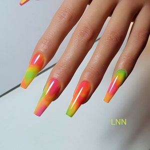 Unhas Abstratas Coloridas Press On: Caixão Longo, Vibes de Verão