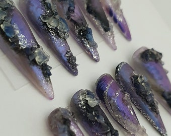 Handpainted Crystallized Stiletto Press On Nails