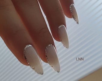 Handpainted Wedding Press On Nails: Milky White Nails