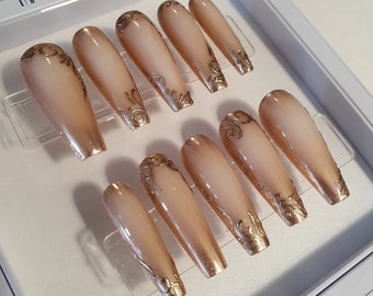 Rose Gold Chrome Ombre Press On Nails: Handmade Bridal Nails