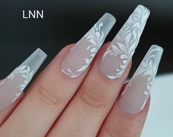 Floral Press On Nails: Handpainted Wedding  Nails