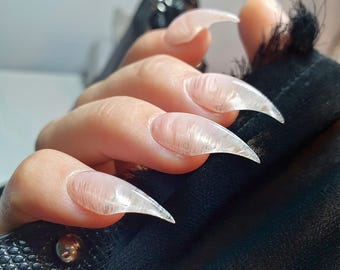 Pink Cat Claw Press On Nails: Hand-Painted False Nails