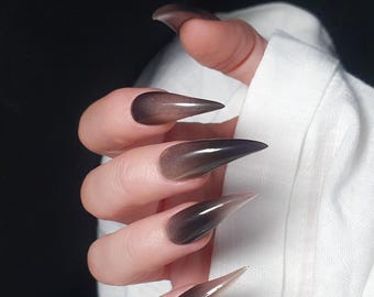Long Black and Gold Claw Press on Nails